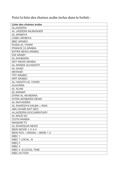 Voici La Liste Des Chaines Arabe Inclus Dans Le Forfait