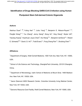 Identification of Drugs Blocking SARS-Cov-2 Infection Using Human