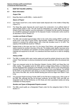 DEEP BAY ISLAND LANDFILL 6.1 Basic Information Project Title 6.1.1 Deep Bay Island Landfill (DBIL) – Marine Site M.1