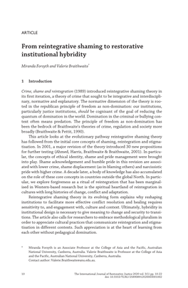 From Reintegrative Shaming to Restorative Institutional Hybridity