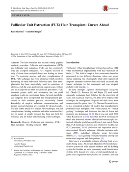 Follicular Unit Extraction (FUE) Hair Transplant: Curves Ahead