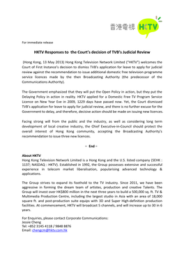 HKTV Responses to the Court's Decision of TVB's Judicial Review