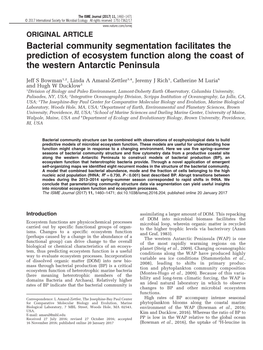 Bacterial Community Segmentation Facilitates the Prediction of Ecosystem Function Along the Coast of the Western Antarctic Peninsula