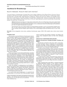 Anesthesia for Bronchoscopy