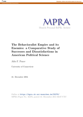 The Behavioralist Empire and Its Enemies: a Comparative Study of Successes and Dissatisfactions in American Political Science