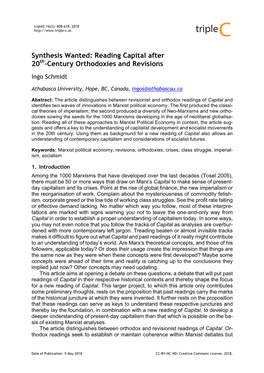 Synthesis Wanted: Reading Capital After 20Th-Century Orthodoxies and Revisions