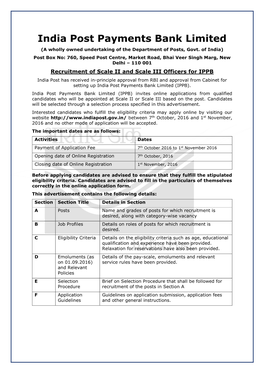 India Post Payments Bank Limited (A Wholly Owned Undertaking of the Department of Posts, Govt