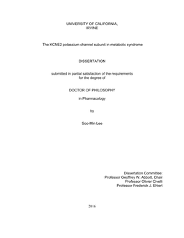 UNIVERSITY of CALIFORNIA, IRVINE the KCNE2 Potassium