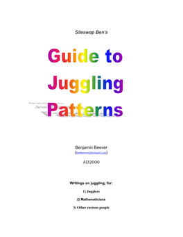 Siteswap Ben's Guide to Juggling Patterns