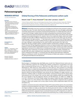 Orbital Forcing of the Paleocene and Eocene Carbon Cycle 10.1002/2016PA003054