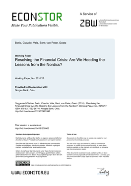 Resolving the Financial Crisis: Are We Heeding the Lessons from the Nordics?