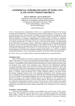 Commercial Suburbanization of Nitra City (Case Study Čermáň District)