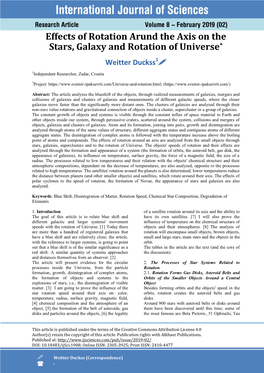 Effects of Rotation Arund the Axis on the Stars, Galaxy and Rotation of Universe* Weitter Duckss1