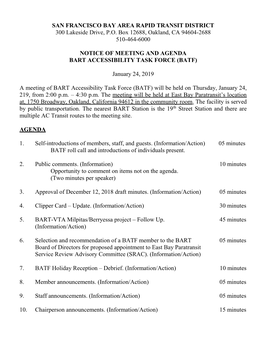 SAN FRANCISCO BAY AREA RAPID TRANSIT DISTRICT 300 Lakeside Drive, P.O