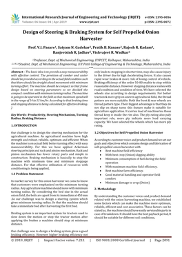 Design of Steering & Braking System for Self Propelled Onion Harvester