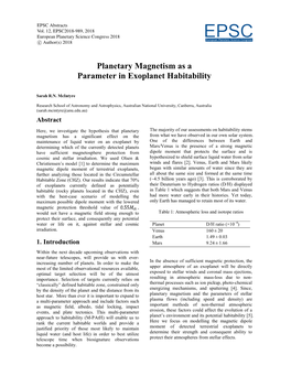 Planetary Magnetism As a Parameter in Exoplanet Habitability