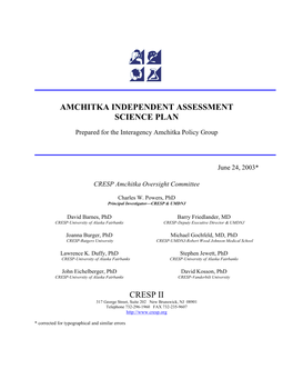 The Amchitka Independent Assessment Science Plan (Hereinafter Referred to As Science Plan)