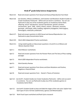 Hinds 8Th Grade Daily Science Assignments