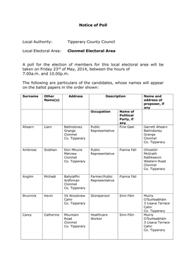 Tipperary County Council Local Electoral Area