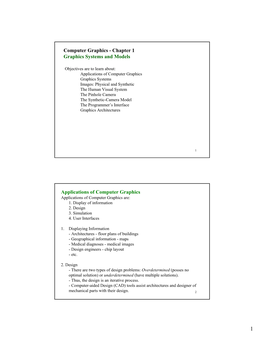 Chapter 1 Graphics Systems and Models Applications of Computer