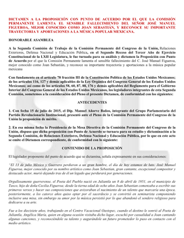 Dictamen a La Proposición Con Punto De Acuerdo Por El