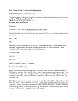 Does Transit Work? a Conservative Reappraisal by Paul M. Weyrich and William S