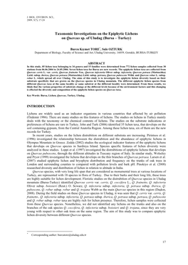 Taxonomic Investigations on the Epiphytic Lichens on Quercus Sp