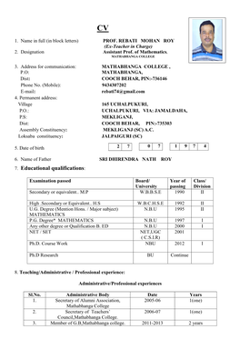 2. Designation Assistant Prof. of Mathematics , MATHABHANGA COLLEGE