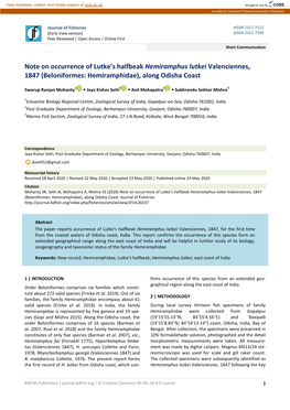 Note on Occurrence of Lutke's Halfbeak Hemiramphus Lutkei