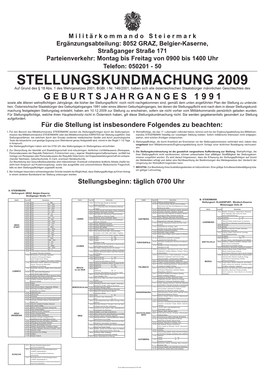 A: STEIERMARK Stellungsort: GRAZ, Belgier-Kaserne Straßganger Straße 171