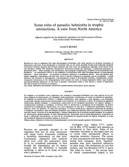 Some Roles of Parasitic Helminths in Trophic Interactions. a View from North America