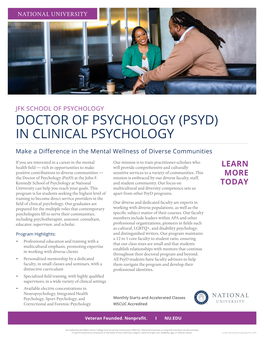 Doctor of Psychology (Psyd) in Clinical Psychology