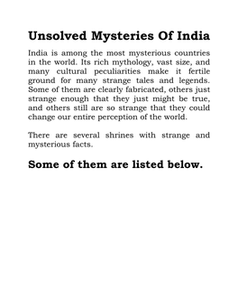 Unsolved Mysteries of India India Is Among the Most Mysterious Countries in the World