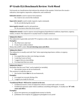 8Th Grade ELA Benchmark Review: Verb Mood