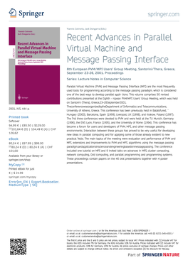 Recent Advances in Parallel Virtual Machine and Message Passing Interface 8Th European PVM/MPI Users' Group Meeting, Santorini/Thera, Greece, September 23-26, 2001