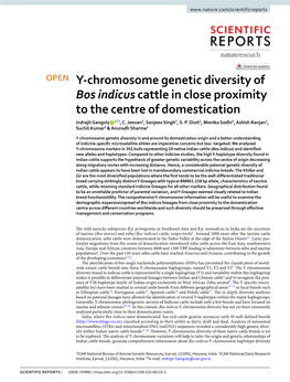 Y-Chromosome Genetic Diversity of Bos Indicus Cattle in Close Proximity to the Centre of Domestication Indrajit Ganguly 1 ✉ , C