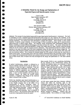 A Reliability Model for the Design and Optimization of • Separated Spacecraft Interferometer Arrays Cyrus D