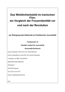 Das Weiblichkeitsbild Im Iranischen Film: Ein Vergleich Der Frauenidentität Vor Und Nach Der Revolution