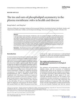 The Ins and Outs of Phospholipid Asymmetry in the Plasma Membrane: Roles in Health and Disease