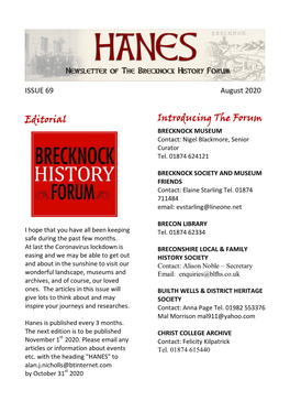 Editorial Introducing the Forum BRECKNOCK MUSEUM Contact: Nigel Blackmore, Senior Curator Tel