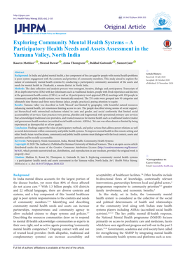 Exploring Community Mental Health Systems – a Participatory Health Needs and Assets Assessment in the Yamuna Valley, North India