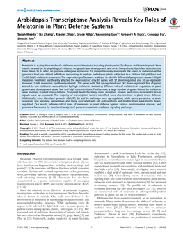 Arabidopsis Transcriptome Analysis Reveals Key Roles of Melatonin in Plant Defense Systems