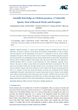 Scientific Knowledge on Vitellaria Paradoxa, a Vulnerable Species: State of Research Works and Perceptive