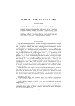 Λ-RINGS and the FIELD with ONE ELEMENT Introduction Many Writers Have Mused About Algebraic Geometry Over Deeper Bases Than