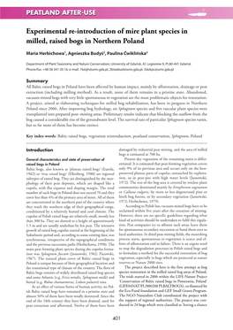 Experimental Re-Introduction of Mire Plant Species in Milled, Raised Bogs in Northern Poland