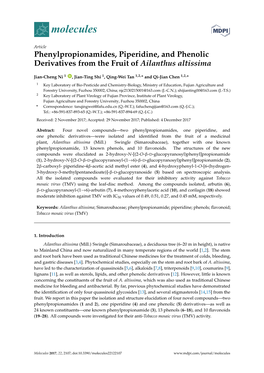 Phenylpropionamides, Piperidine, and Phenolic Derivatives from the Fruit of Ailanthus Altissima