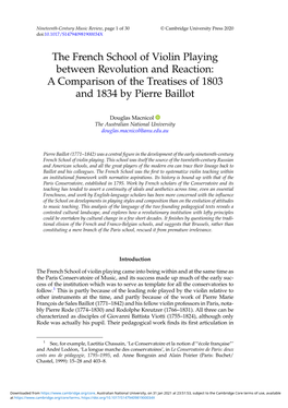 The French School of Violin Playing Between Revolution and Reaction: a Comparison of the Treatises of 1803 and 1834 by Pierre Baillot