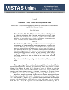 Disordered Eating Across the Lifespan of Women