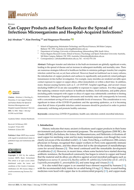 Can Copper Products and Surfaces Reduce the Spread of Infectious Microorganisms and Hospital-Acquired Infections?