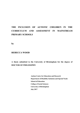 The Inclusion of Autistic Children in the Curriculum and Assessment in Mainstream Primary Schools